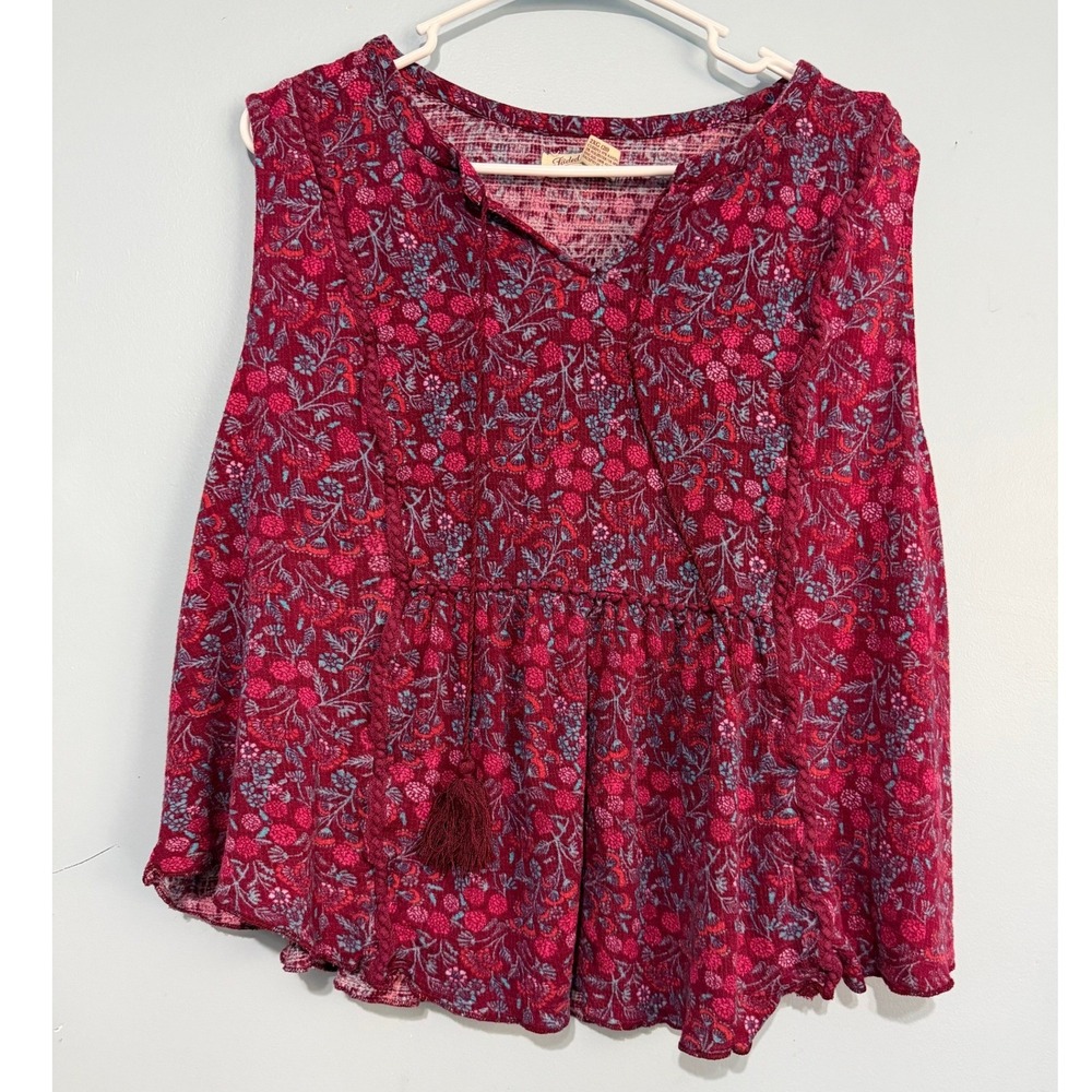 Faded Glory Women's XXL 20 Merlot Wine Floral Sleeveless Babydoll Top 1589